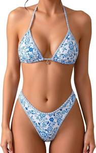 lot 19702 image: MakeMeChic Womens Blue Polka Dots Triangle Thong Bikini Sets Floral Cute Bathing Suit Swimsuits Size Medium