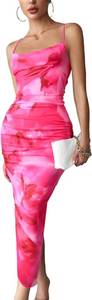 lot 19706 image: Womens Summer Bodycon Dresses 2025 Sexy Mesh Tropical Dresses Hot Pink Tie Dye Beach Vacation Party Dress for Women Size Small