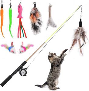 lot 19707 image: Retractable Cat Teaser Wand Toy, Cat Toys for Indoor Outdoor Cats Interactive Fishing Rod with 8 Pcs Refills Feather Toy, Plush Mouse Caterpillar & Fish