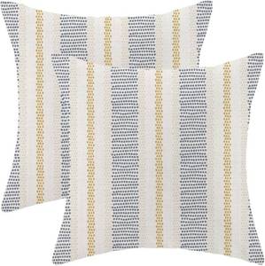 lot 19715 image: Navy Blue Mustard Yellow Outdoor Pillow Covers 16 x 16 Inch, Beige Polka Dots Striped Decor Throw Pillows for Couch Bed, Boho Modern Farmhouse Decorative Pillowcase Linen Cushion Cover Set of 2