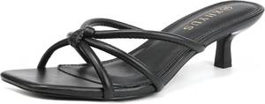 lot 19716 image: Womens Spaghetti Strap Square Open Toe Kitten Heel High Heel Sandals, Knot Design, Summer Fashion Slippers, Heel Height 1.82 inches Size 9