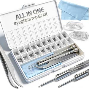 lot 19720 image: Eyeglass Repair Kit with 18 Sizes Screws, 1.4mm Precision Screwdrivers, Tweezers, Nose Pads & Cloth - Compact Eye Glass Repairing Kit for All Eyewear Types