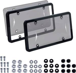 lot 19722 image: 2 PCS Clear License Plate Cover & Frame, Anti-Scratch Weather-Resistant License Protector Holder, Universal Car Exterior Accessories Fit for US Standard Plates with Screws Caps & Washers,Black
