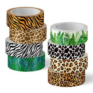 lot 19724 image: Whaline 8 Rolls Animal Prints Washi Tape Safari Jungle Decorative Masking Tape Set Leopard Cheetah Zebra Tiger Giraffe Greenery Wrapping Paper Tapes for Scrapbook Journal DIY Art Crafts