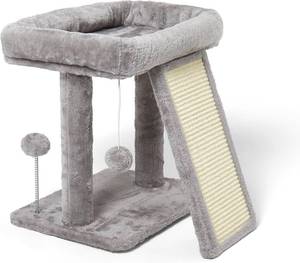 lot 19732 image: 17.1-inch Small Cat Tree Tower with Scratching Post for Indoor Cats,Light Grey