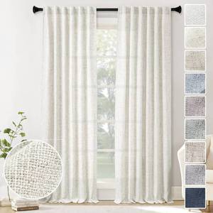 lot 19740 image: Natural Linen Curtains 108 Inches Long for Living Room 2 Panel Set Back Tab Pocket Light Filtering Privacy Semi Sheer Flax Linen Curtains Cream Boho Drapes Floor to Ceiling Length 9 FT