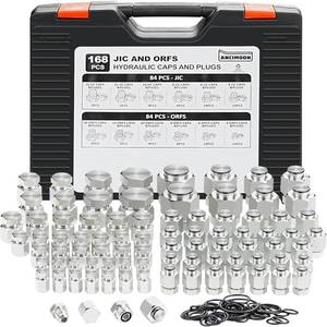 lot 19741 image: ANICMOON 168PCS JIC and ORFS Flat Face Hydraulic Caps and plugs Kit, Size 4 6 8 10 12 16