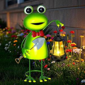 lot 19743 image: Solar Garden Lights Frog Statue with Solar Lantern Lights,13.78in Tall Frog Decor Fairy Accessories,Birthday Gifts for Women Mom Grandma,Big Metal Decorative Stakes for Home decor,Patio,Porch,Yard Art