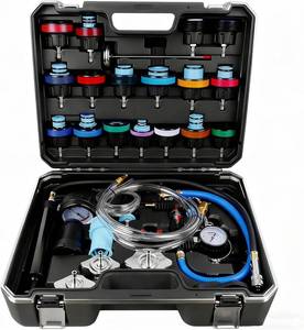 lot 19745 image: 32pcs Universal Radiator Pressure Tester Kit, Tester Pneumatic Vacuum Cooling System Purge Refill LeakRefiller Set, Universal Automotive DomesticImport Vehicles, Motorcycle