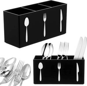 lot 19759 image: Cutlery Storage Organizer Silverware Caddy Utensil Holder Countertop Knife Spoon and Fork Organizer Kitchen 3 Section Tableware Storage Box Indoor Outdoor Party Tableware Holder (Black)