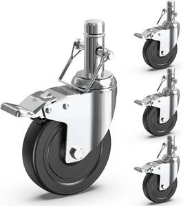 lot 19769 image: HOLKIE Scaffolding Caster Wheels 5 inch Dual Locking Casters, 1 Round Stem Swivel Castor, 1190 lbs Load Capacity, Industrial Heavy Duty Replacement Castors - Set of Four