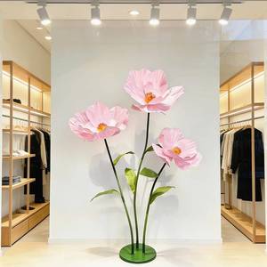 lot 19771 image: Giant Poppy Artificial Flowers for Decor,5.5Ft Tall Floor Standing Flower Decor - 3 Large Artificial Flowers with Stems and Base for Wedding Reception, Party Banquet Background, Home Decor (Pink)