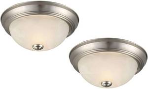 lot 19772 image: Design House 2-Pack Flush Mount Ceiling Light, 2-Light Traditional Fixture, Satin Nickel with Alabaster Glass, Dimmable, for Bedroom, Hallway, Entryway, 587527