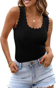 lot 19773 image: Saodimallsu Womens Ribbed Knit Tank Top Summer Sleeveless Square Neck Casual Basic Slimming Sweater Vest Tops Size Medium Black