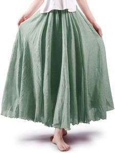 lot 19774 image: OCHENTA Womens Long Flowy Maxi Skirt Cotton Linen Boho A-Line Skirts for Ren Faire, Cottagecore & Beach (L-XL & Girl) 95cm37.4inches