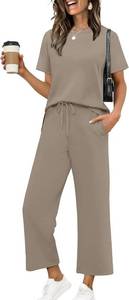 lot 19777 image: XIEERDUO Womens Side Slit Lounge Sets 2026 Fashion 2 Piece Travel Outfits Cozy Loungewear Wide Leg Tracksuits Size Medium