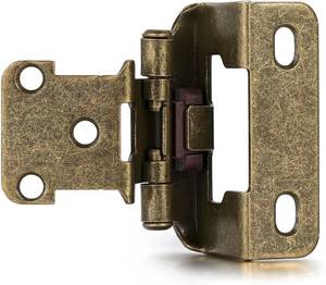 lot 19778 image: 4 Pack (2 Pair) Antique Brass Cabinet Hinges for Kitchen Cabinet Door, Partial Wrap Self Closing 12 Overlay Kitchen Cabinet Hinges, Semi Hidden Cabinet Hinge for Cabinet Doors