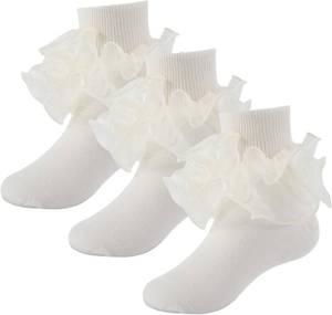 lot 19780 image: Girls Ruffle Socks Toddler Girl Frilly Dress Socks Double Lace Big Ruffles Fold Over Church Fancy Sock for Baby Kids