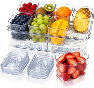 lot 19782 image: Chilled Condiment Tray Server Set with 8 Containers and Removable Compartments Large Ice Condiment Organizer Clear Garnish Serving Tray Platter for Mimosa Bar Accessories Fruit Salad Food