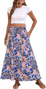 lot 19785 image: Askyes Womens Maxi Skirt Summer Tie Knot Elastic High Waisted Boho Casual Beach Flowy Swing Long Skirts with Pockets Size Medium