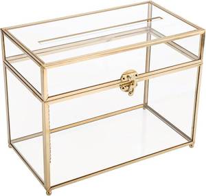 lot 19859 image: HighFree Glass Card Box, Large Clear Card Box for Wedding Receptions, Decorative Storage Box for Baby Shower, Birthday Party, Bridal Shower (With Slot, Gold)