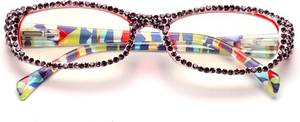 lot 19866 image: ICARA Bling Rhinestone Reading Glasses Fashion Ladies Readers Spring Hinge with Pattern Print Eyeglasses for Women
