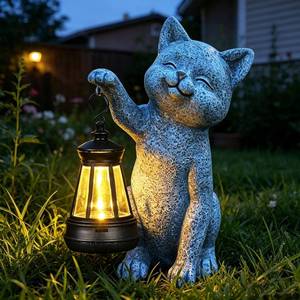 Cat Garden Outdoor Statues: Outside Decor with Lanterns for Yard Art Lawn Ornaments Porch Patio Balcony Home House - Birthday Gifts for Grandma Mom Women (cat2)