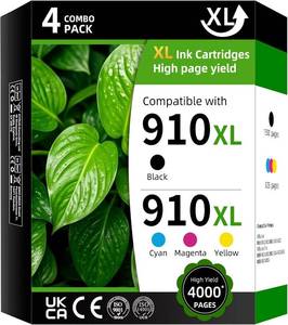 lot 19872 image: 910XL High Yield Ink Cartridge Replacement for HP910XL HP910 910 XL Combo Pack Compatible with HP OfficeJet 9120OfficeJet 8010 8012 8013 8015 8020 8022 (Black Cyan Magenta Yellow 4 Pack)