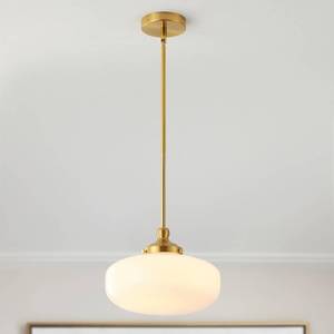 lot 19888 image: Schoolhouse Pendant Lighting Fixture, 12In Modern Brass Pendant Lights with Milk Oblate Glass Shade for Bedroom Kitchen Hallway Entryway Laundry
