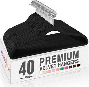 lot 19889 image: HOUSE DAY Black Velvet Hangers 40 Pack, Non Slip Clothes Felt Hanger Heavy Duty for Coat, Premium Slim Space Saving Suit Hangers for Closet Organizer, 360  Rotating Silver Hook