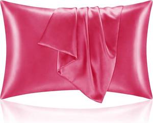 lot 19892 image: BEDELITE Satin Pillowcase with Zipper 2 Pack, Hot Pink Pillow Cases Standard Size, Super Soft and Cooling Similar to Silk Pillow Cases, Gift for Women Men(20x26 Inches)