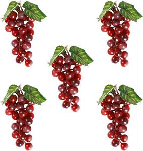 lot 19899 image: 5 Bunches 24 Red Grapes Artificial Fruit Fake Grapes Faux Fruit for Home Kitchen Cabinet Party Wedding Decoration Photography Prop