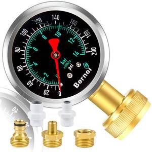 lot 19900 image: Bernoi Liquid Filled Water Pressure Gauge Kit with 5 Parts, 0-200 Psi, Standard 34 Female Garden Hose Thread Water Pessure Gauge for Home