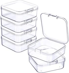 lot 19902 image: Jetec 6 Pieces Mini Plastic Clear Beads Storage Containers Box for Collecting Small Items, Beads, Jewelry, Business Cards, Game Pieces, Crafts (2.1 x 2.1 x 0.8 Inch)