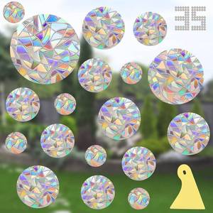 lot 19903 image: Window Decals for Birds Strikes, DELLAN 35 Anti-Collision Bird Deflectors, Suncatcher Stickers Rainbow Window Clings for Glass Windows