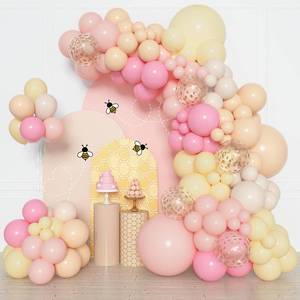 lot 19909 image: Amandir 153pcs Pink and Yellow Balloon Arch Garland Kit, Different Sizes 18 12 10 5 inch Pink Pastel Yellow White Sand Cream Gold Confetti Balloons for Birthday Party Bee Bear Shower Decorations