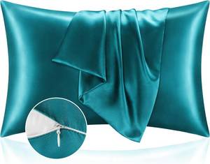 lot 19932 image: BEDELITE Satin Pillowcase with Zipper 2 Pack, Teal Pillow Cases Standard Size, Super Soft and Cooling Similar to Silk Pillow Cases, Gift for Women Men(20x26 Inches)