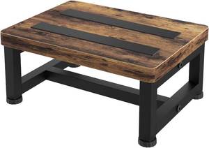 lot 19938 image: Wooden Step Stools for Adults Kids with Non-Slip Rubber Feet, Heavy Duty Stepping Stools with 500-LBS Capacity for Bedroom Kitchen Bathroom, Bed Steps for High Beds, Easy to Assemble, Rustic Brown