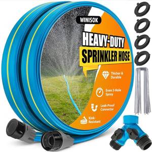 lot 19946 image: Winisok Flat Sprinkler & Soaker Hose for Garden, Heavy Duty 3-Tube Lawn Irrigation Hose, No-Kink Flexible Watering Hose for Yard, Plants (50ft) (1 Hose)
