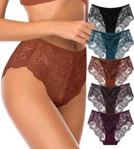 lot 19949 image: J-pone Sexy Lace Underwear for Women - High Wasited Panties Breathable Floral Ladies Briefs, Multipack Size XL