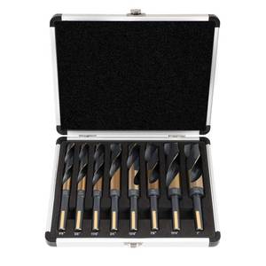 lot 19954 image: COMOWARE Reduced Shank Drill Bit Set, 8 Sizes from 916 to 1, HSS M2, Black & Gold Drill Bit with 3-Flat 12 Shank, 135  Split Point, Drills Bits for MetalPlasticWood, with Storage case