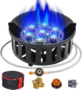 lot 19957 image: BESTFIRE Propane Burner Portable Gas Stove Single Burner Propane Stove 72,000 BTU Windproof Camping Stove with Piezo Ignition, Extended Hose & 3 Adapters, Portable with Carrying Bag