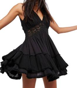lot 19979 image: R.Vivimos Womens Summer Ruffles V Neck Backless Beach Short Dresses Size Large