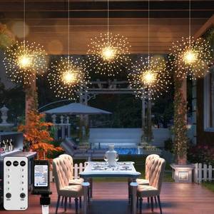 lot 19990 image: 5 Pack Firework String Lights Christmas Light, 200 LED 8 Modes Hanging Starburst Lights for PartyGarden Decoration (Warm White)
