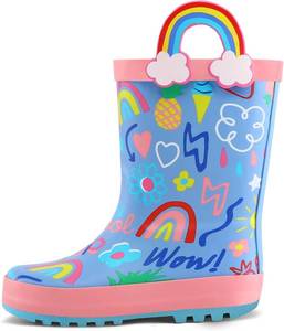 lot 19992 image: K KomForme Kids Rain Boots Waterproof Printed Rubber boots with Handles Size 5