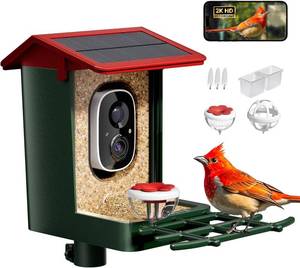 Smart Bird Feeder with Camera Solar Powered, 2K HD Video, AI Bird Species Identification, Instant Arrival Alerts, Weatherproof Design for Effortless Birdwatching, Gift for Fathers Day, Red - Retail: $79.99