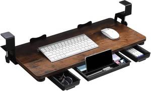 lot 19426 image: Keyboard Tray Under Desk with Drawer,26.77 X 11.81Large Size Keyboard Tray with C Clamp-on Mount, Easy to Install, for Home Office (Mahogany)