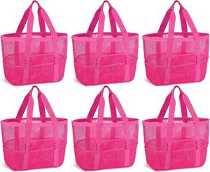 lot 19436 image: Hillban Large Beach Mesh Bags Bulk for Women Beach Tote Bag with 8 Pocket Zipper Waterproof Sandproof for Pool Cruise Ship