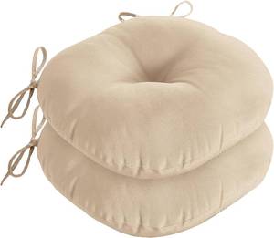 lot 19442 image: downluxe Bistro Chair Cushions for Patio Furniture, Water-Resistant Round Outdoor Chair Cushions Set of 2 with Non-Slip Ties, 15 x 15, Beige