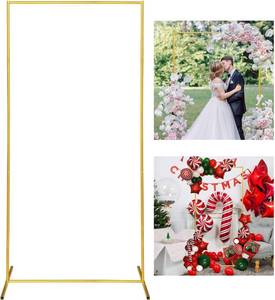 lot 19450 image: Gold Wedding Arch Backdrop Stand, 6.6FT3.3FT Square Balloon and Flower Metal Frame for Ceremony, Anniversary, Party, Baby Shower Photo Booth Decoration.